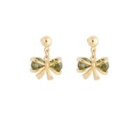 Grewod Orecchini Oro Donna 18 K 750 Granato Verde Rotondo Fiocco Orecchini Pendenti Gioielli