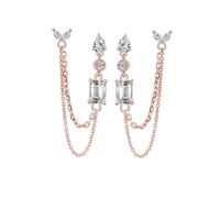 Grewod Orecchini Pendenti Eleganti in Oro Rosa 14 Carati Donna Catena con Nappa e Moissanite Orecchini Gioielli