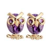 Grewod Orecchini per Donna Oro Giallo 9k 375 Ametista Viola Ovale Gufo Gioielli Matrimonio Sposa