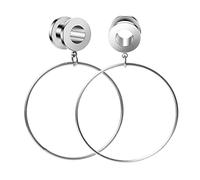 Grewod Tunnel 12MM Dilatatori Lobo con Grande Cerchio Ciondolo Argento Donna Dilatatore Orecchio Acciaio Inossidabile Piercing, 1 Paio