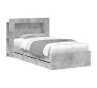 Grey Cement Bed Frame with Storage Drawers 80x200 cm, Wooden Platform with Headboard and Underbed Drawers for Spare Bedroom, Durable Slatted Base for Single Easy Assembly Bed for Home Organisation