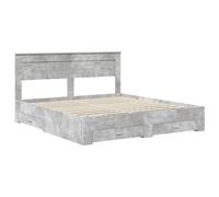 Grey Cement Queen Platform Bed Frame with Headboard and Storage Drawers 200x200 cm Engineered Wood Slatted Base for Mattress Support Modern Minimalist Design for Bedroom Guest Room Easy Assembly