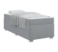 Grey Fabric Upholstered Bed Frame 90x200 cm Single with Pocket Sprung Mattress, Engineered Wood Slatted Base, Medium Firm Support, Modern Minimalist Design for Bedroom, Durable Easy 140 kg Max Load