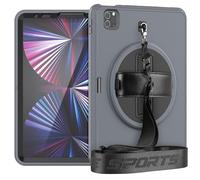 (Grey) For Ipad Pro 11 2022 / 2021 Shockproof Tpu + Pc Tablet Case With Holder & Pen Slot & Shoulder Strap(dark Rose Red)