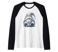 Grey GNOME Graphic in Monochrome Outfit Women Cute Christmas Maglia con Maniche Raglan