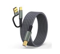 (Grey, Multicolor) 5m USB/Type-C to Square USB Type-B 2 in 1 Printer Cable Braided Printing Connection Cord