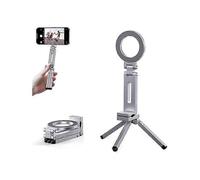(Grey) Premium Magnetic Phone Tripod Stand - 360 Rotatable Aluminum Alloy with N52 Magnet for iPhone 16/15/14/13/12 (Silver)