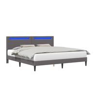 Grey Storage Bed Frame with LED Lights and Headboard 200x200cm Faux Leather Upholstered Platform Queen Size Mattress Base with USB Charging Port and Slatted Support, Modern Similpelle Bed
