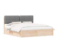Grey Upholstered Bed Frame with Headboard, Solid Pine Wood King Size 180x200cm Platform Bed, Modern Minimalist Design, No Box Spring Needed, Easy Assembly for Bedroom Living Room Guest Room