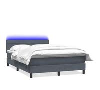 Grey Velvet 160x210 cm Queen Bed Frame with Upholstered Headboard, LED Strip Lights, Pocket Spring Mattress and 5 cm Memory Foam Topper, Adjustable Height Headboard for Sleep and Relaxation
