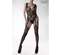 Grey Velvet Bodystocking Straps-Optik Sexy Elastica Trasparente Taglia Unica
