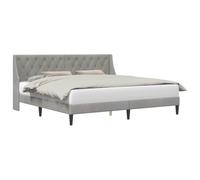 Grey Velvet Upholstered Bed Frame Queen Size 200x200 cm Modern Platform Bed with Wood Slat Support Elegant Wingback Headboard Tufted Design Luxury Bedroom Furniture No Box Spring Needed