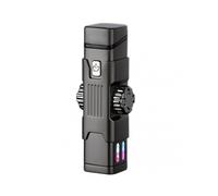 (Grey)Windproof Double Arc Lighter with Colorful Led Light for Lighter Lover