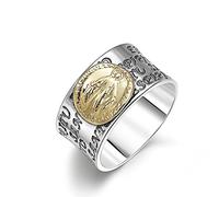 GREYKA Anello Madonna in Argento 925 Con Croce Personalizzata, Anello Da Uomo Vintage Di Tendenza,Argento,12