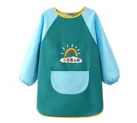 Greyoe 1 Pezzi Grembiule Pittura Bambini, Grembiule Asilo Bambino, Grembiule Cucina Bambina Impermeabile e Resistente Allo Sporco Verniciatura Lettere Arcobaleno Verde XL per Corporature da 130-150 cm