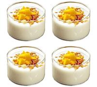 Greyoe Bicchieri da dessert, 4 pezzi trasparente tazza da dessert rotonda budino bottiglia di vetro mini succo bevanda tazza resistente alle alte temperature per dessert gelato bevanda