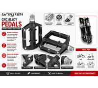GreyTek Pedali Bici CNC in Alluminio 6061, Platform 9/16" MTB Neri