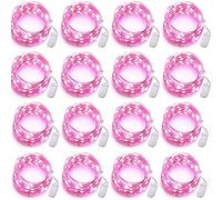 Grezea Confezione da 16 lucine rosa a batteria, 3 m, 30 luci a LED per barattoli di muratore, impermeabili, filo argento, mini luci a LED per artigianato, bottiglie, fiori, San Valentino