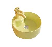 GRFIT Lavabo Bagno Lavandino del Bagno in Ceramica Rotondo Carino con Set di lavello di Rubinetto a Forma di Animale (Colori Multipli tra Cui Scegliere) Lavandino Bagno (Color : Geel)