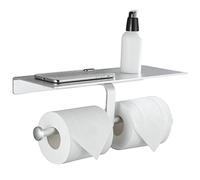 GRICOL Doppio Porta Carta Igienica con Ripiano Senza Foratura Portarotolo Carta Igienica Montaggio a Parete per Bagno (Argento)
