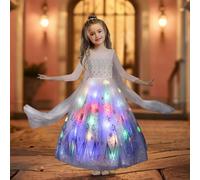 Gridamea Luminoso LED Costume da Principessa Elsa per bambina Con Conna a LED Rimovibile Halloween Natale Festa di Compleanno Vestirsi per le vacanze