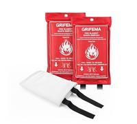 GRIFEMA 2 pezzi, Coperta antincendio, 100x100 cm in Fibra di Vetro, Per Emergenza in Casa, Auto, Ufficio, Barbecue, Camino & Magazzino, GA3002