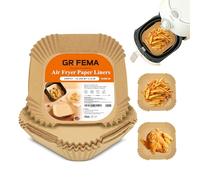 GRIFEMA Carta Forno per Friggitrice ad Aria 100 Pezzi, BPA Free, Monouso, 16-20 cm, 2.2-4.5 L, Naturale Carta per Friggitrice ad Aria Quadrati per Air Fryer, Forno, Padelle, Microonde