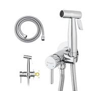 GRIFEMA Doccia per Bidet Portatile, Rubinetti per Bidet con supporto, Miscelatore Bidet ad Acqua Calda e Fredda, Cromo, Argento, M22004