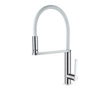 GRIFEMA Dove, Rubinetto da Cucina a LED con Cambio a 3 Colori, Miscelatore Lavello con Bocca Flessibile Bianco, Nichel Spazzolato