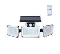 GRIFEMA Faretto solare da esterno con telecomando | 280 LED, 3 modalità, 2400mAh, sensore di movimento, IP65 impermeabile, per giardino e garage