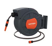 GRIFEMA G301-35 - Avvolgitubo di Bloccaggio per Tubo da Giardino da Riavvolgimento Automatico Retrattile Montato a Parete da 35 m, Girevole a 180°, grigio