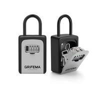 GRIFEMA GA1004 Cassetta di Sicurezza per Chiavi, Cassaforte Portatile con Gancio, 4 Cifre, Metallo, Grigio, Con maniglia