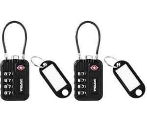 GRIFEMA GA1008 Lucchetti TSA con Combinazione a 4 Cifre, Cavo Acciaio Flessibile per Valigie, Borse e Viaggi, Nero (Confezione da 2)