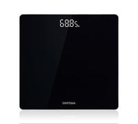 GRIFEMA GA2001-28 Bilancia Pesapersone Digitale, 180 kg / 400 lb Precisione 50 g / 0.1 lb, Display LED Grande, Vetro Temperato 5 mm, Accensione/Spegnimento Automatico, Batterie Incluse, 28x28 cm, Nero