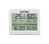 GRIFEMA GA2901, Termometro Igrometro Digitale, Igrometro Umidità Casa con Retroilluminazione, Registrazione Max/Min, Orologio/Data, Ideale per Casa/Serra, Bianco