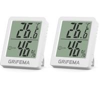 GRIFEMA GA2902 Mini Termometro Digitale Interno Igrometro, Piccolo Digitale Misuratore di Umidità, Adatto per Serre, Vivai, Cantine, Termometro per Rettile, Bianco (Confezione da 2)