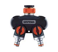 GRIFEMA GE1401-2, Distributore di irrigatori a 2 vie, sdoppiatore per tubi, con interruttore di controllo, Flusso d'acqua a 2 o 1 vie Funziona contemporaneamente Arancione/Nero [Esclusiva Amazon]