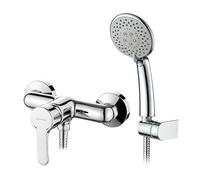 GRIFEMA PORTO-G12003 Miscelatore Monocomando Esterno per Doccia (G1/2 Pollici) con Flessibile Doccia in Acciaio Inox da 1,5 m, Doccetta a 5 Vie, Cromo/Argento