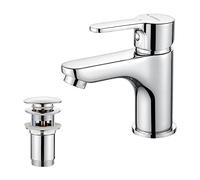 GRIFEMA Rubinetto Bagno Lavabo con Piletta Pop up, Miscelatore Lavabo Bagno Monocomando, Cromo, G11003-8