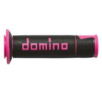 COPPIA MANOPOLE DOMINO NERO ROSA MANUBRI DIAMETRO 22 MOTO SCOOTER UNIVERSALI