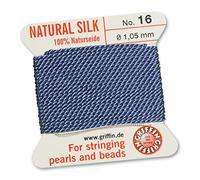 Griffin 100% seta naturale perline filo - blu - 2 metri con un ago - dimensione 1,05 mm