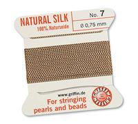 Griffin 100% seta naturale perline filo filo - beige - 2 metri con un ago - dimensione 0,75 mm