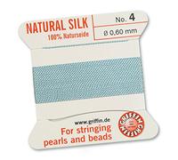Griffin 100% seta naturale perline filo - turchese blu - 2 metri con un ago - dimensione 0,60 mm