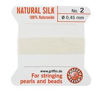 Griffin - Corda per perline in seta, 0,45 mm, n. 2, 2 m, colore: Bianco