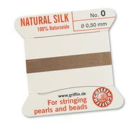 Griffin - Filo per perline in 100% seta naturale, 2 metri, con un ago, dimensioni 0,3 mm, colore: beige