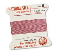 Griffin - Filo per perline in 100% seta naturale, 2 metri, con un ago, dimensioni 0,65 mm, colore: rosa scuro