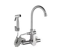 Grifos mezcladores de cocina Grifos de fregadero de pared para cocina, grifos mezcladores de fregadero de cocina de Acero inoxidable, fríos y calientes, giratorios con Pistola pulverizadora telescóp
