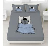 Grigio Antracite Lenzuolas 160 x 200 cm Fiaba Gatto Nero Piumone Libro Lenzuolo con Angoli + Federe 2 x 50 x 70 Facile Da Pulire Lenzuolo con angoli Design tascabile profondo 30 cm