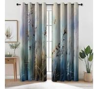 Grigio-Azzurro Chiaro Tende Oscuranti Opache Stampate Con Occhielli - Acquerello Fantasia Piante Foresta Tende Termoisolanti Con Motivo Per Camera Da Letto E Soggiorno, L 70 x A 145 cm (2 Pannelli)