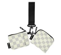 Grigio Beige Checker Plaid Portamonete da donna Porta carte Minimalista Portafoglio da polso Portachiavi con cinturino da polso per uso quotidiano 2 confezioni estuche para tarjetas de credito